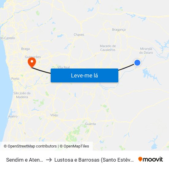 Sendim e Atenor to Lustosa e Barrosas (Santo Estêvão) map