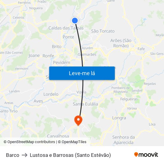 Barco to Lustosa e Barrosas (Santo Estêvão) map