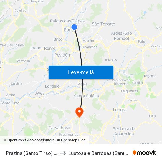 Prazins (Santo Tirso) e Corvite to Lustosa e Barrosas (Santo Estêvão) map