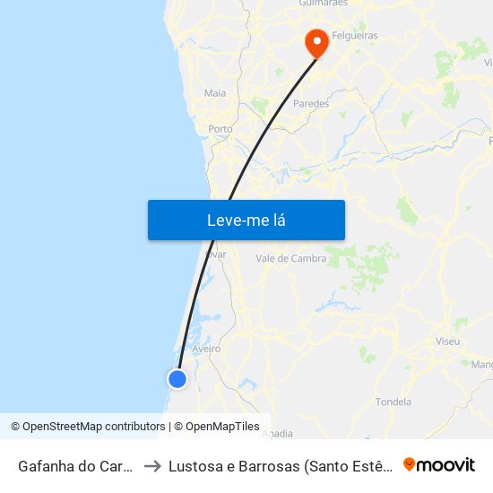 Gafanha do Carmo to Lustosa e Barrosas (Santo Estêvão) map