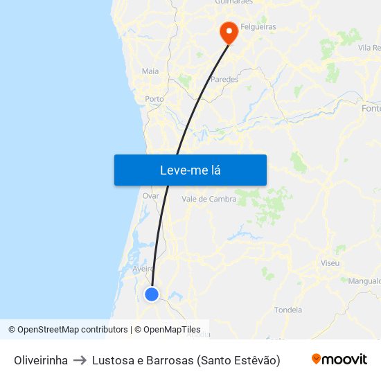 Oliveirinha to Lustosa e Barrosas (Santo Estêvão) map