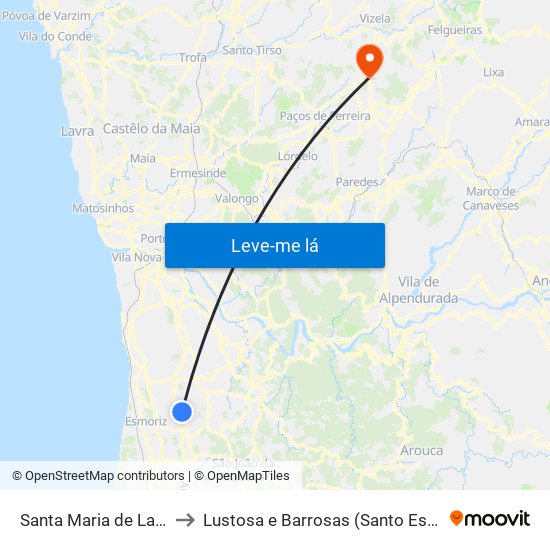 Santa Maria de Lamas to Lustosa e Barrosas (Santo Estêvão) map