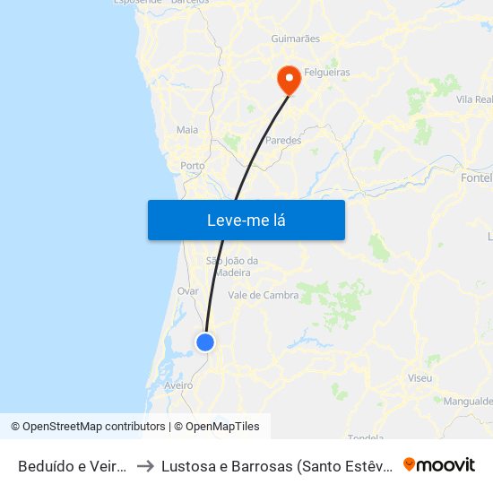 Beduído e Veiros to Lustosa e Barrosas (Santo Estêvão) map