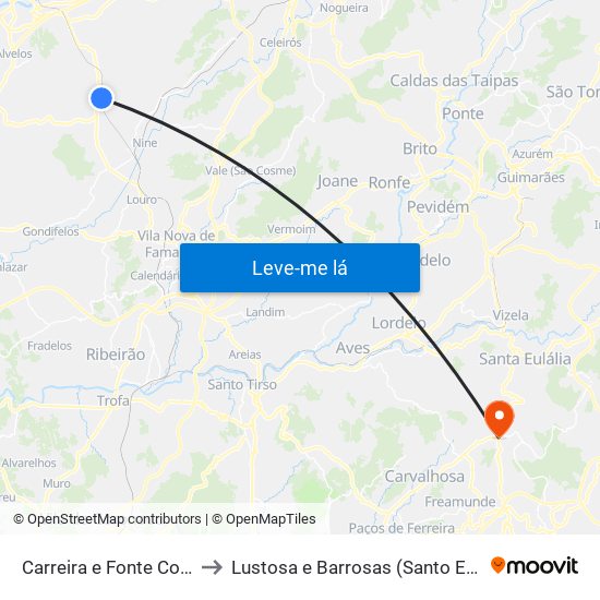 Carreira e Fonte Coberta to Lustosa e Barrosas (Santo Estêvão) map