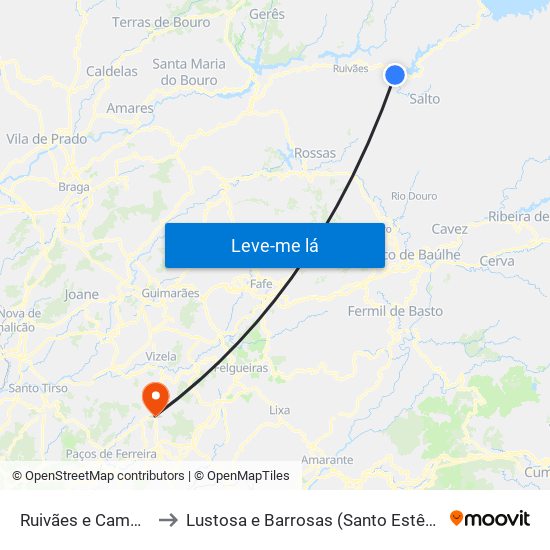 Ruivães e Campos to Lustosa e Barrosas (Santo Estêvão) map