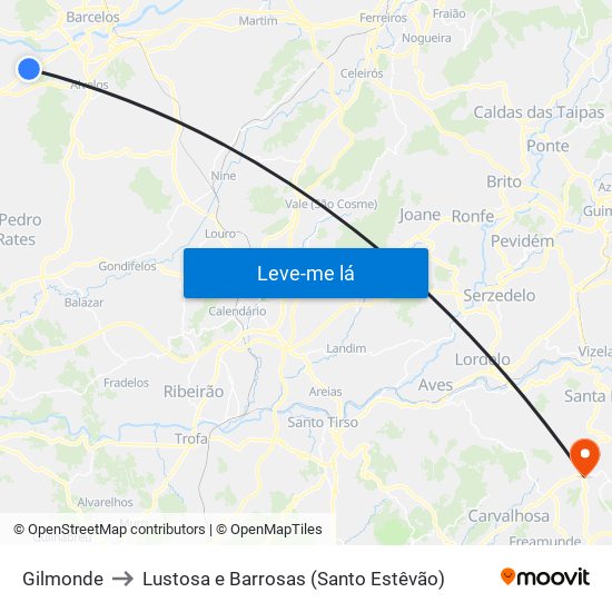 Gilmonde to Lustosa e Barrosas (Santo Estêvão) map