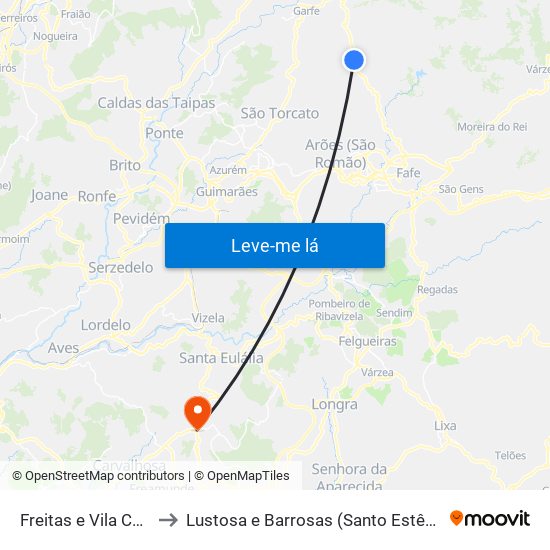 Freitas e Vila Cova to Lustosa e Barrosas (Santo Estêvão) map