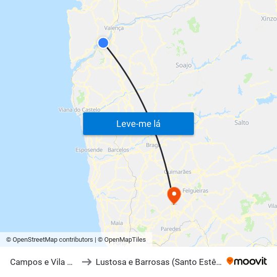 Campos e Vila Meã to Lustosa e Barrosas (Santo Estêvão) map