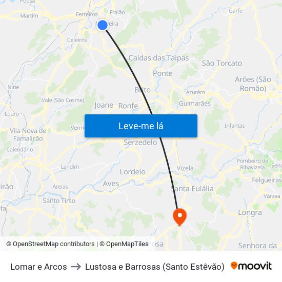 Lomar e Arcos to Lustosa e Barrosas (Santo Estêvão) map