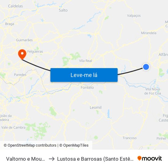 Valtorno e Mourão to Lustosa e Barrosas (Santo Estêvão) map