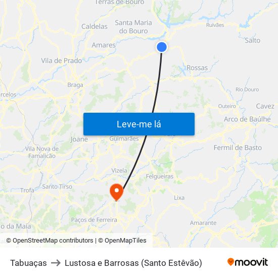 Tabuaças to Lustosa e Barrosas (Santo Estêvão) map
