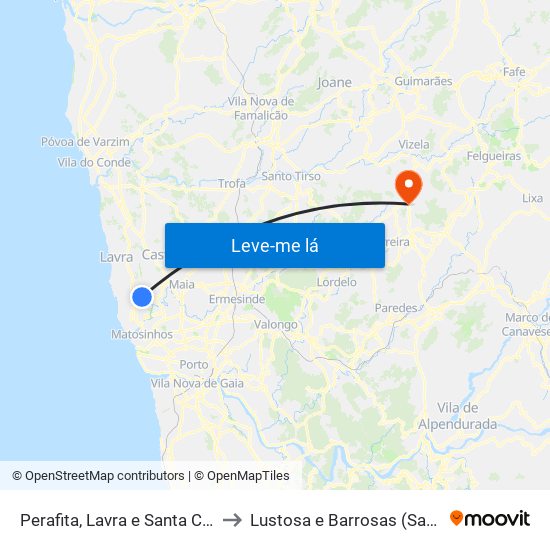 Perafita, Lavra e Santa Cruz do Bispo to Lustosa e Barrosas (Santo Estêvão) map