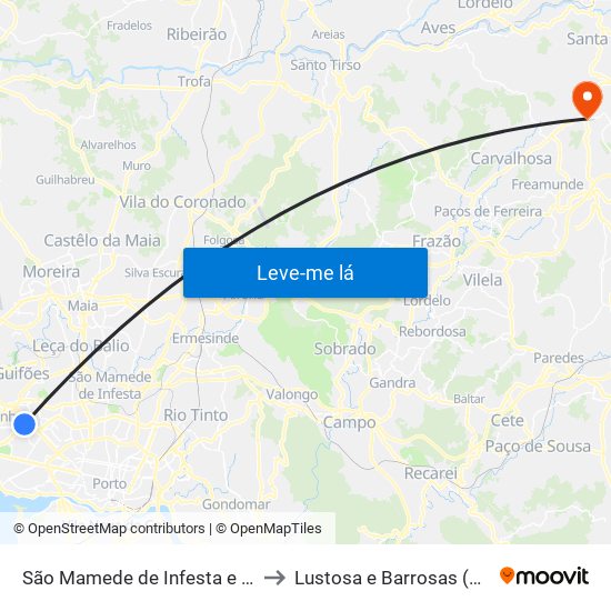 São Mamede de Infesta e Senhora da Hora to Lustosa e Barrosas (Santo Estêvão) map