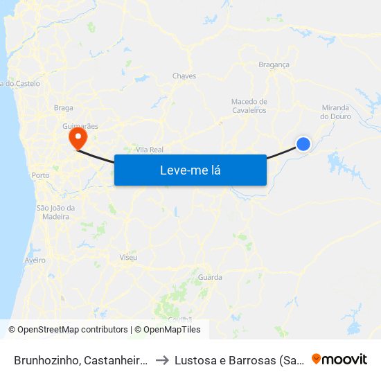 Brunhozinho, Castanheira e Sanhoane to Lustosa e Barrosas (Santo Estêvão) map