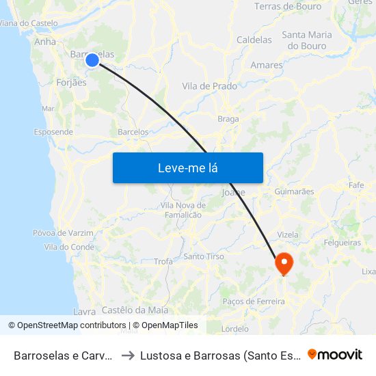 Barroselas e Carvoeiro to Lustosa e Barrosas (Santo Estêvão) map