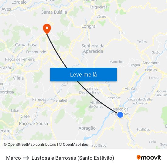Marco to Lustosa e Barrosas (Santo Estêvão) map