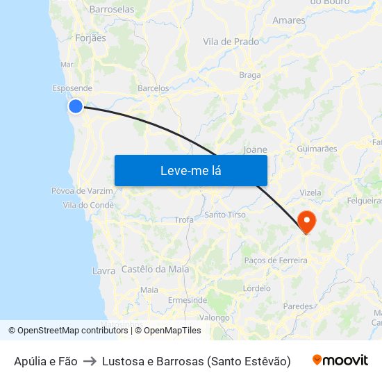 Apúlia e Fão to Lustosa e Barrosas (Santo Estêvão) map