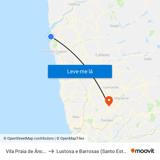 Vila Praia de Âncora to Lustosa e Barrosas (Santo Estêvão) map