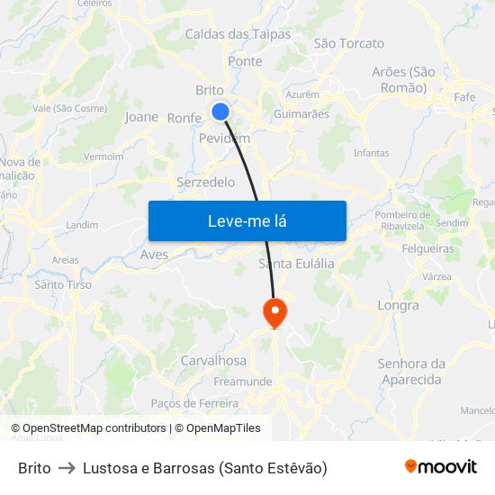 Brito to Lustosa e Barrosas (Santo Estêvão) map