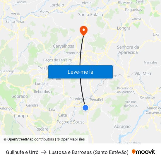 Guilhufe e Urrô to Lustosa e Barrosas (Santo Estêvão) map