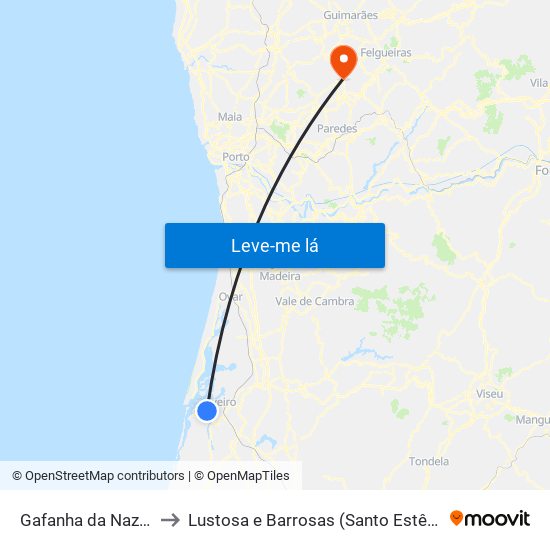 Gafanha da Nazaré to Lustosa e Barrosas (Santo Estêvão) map