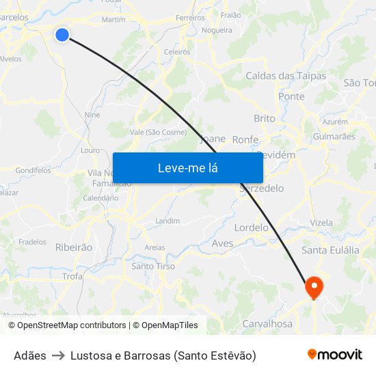 Adães to Lustosa e Barrosas (Santo Estêvão) map