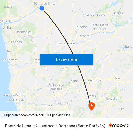 Ponte de Lima to Lustosa e Barrosas (Santo Estêvão) map