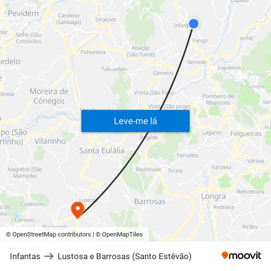 Infantas to Lustosa e Barrosas (Santo Estêvão) map