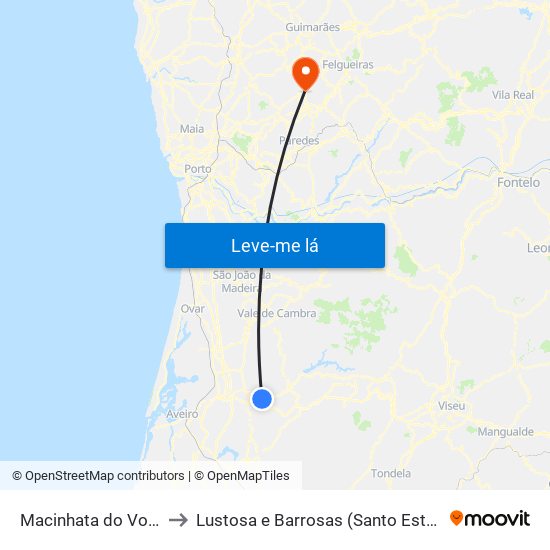 Macinhata do Vouga to Lustosa e Barrosas (Santo Estêvão) map