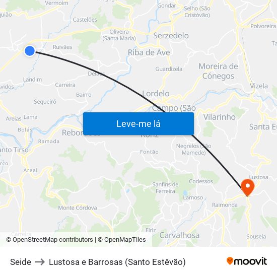 Seide to Lustosa e Barrosas (Santo Estêvão) map