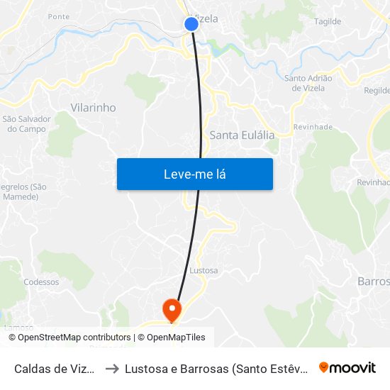 Caldas de Vizela to Lustosa e Barrosas (Santo Estêvão) map