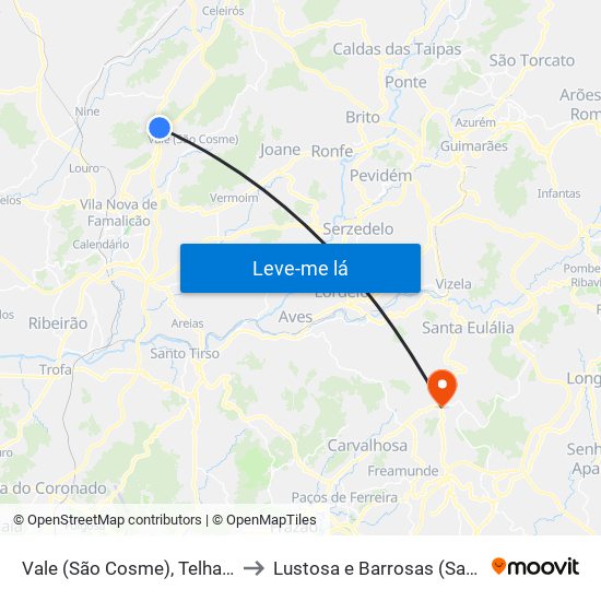 Vale (São Cosme), Telhado e Portela to Lustosa e Barrosas (Santo Estêvão) map