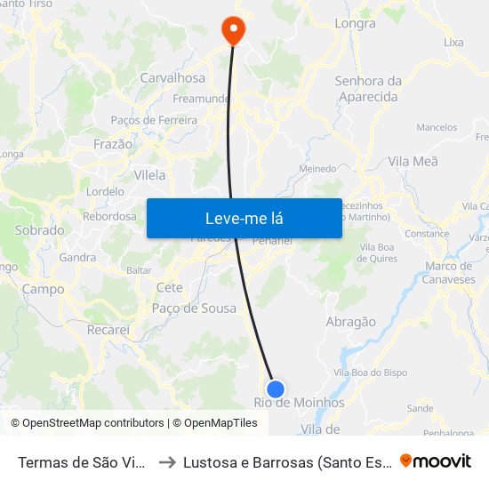 Termas de São Vicente to Lustosa e Barrosas (Santo Estêvão) map