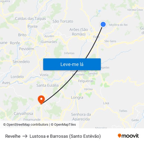 Revelhe to Lustosa e Barrosas (Santo Estêvão) map