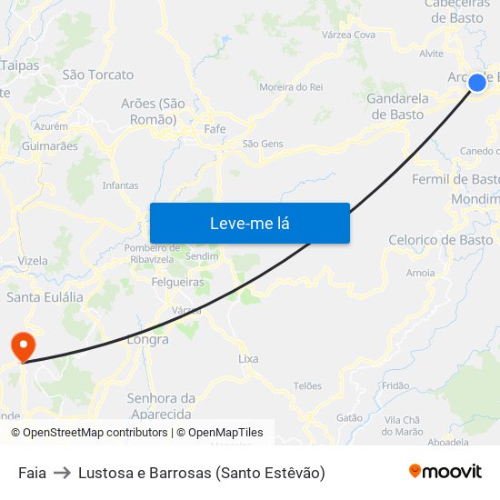 Faia to Lustosa e Barrosas (Santo Estêvão) map