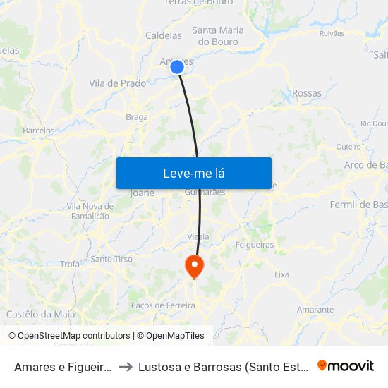 Amares e Figueiredo to Lustosa e Barrosas (Santo Estêvão) map