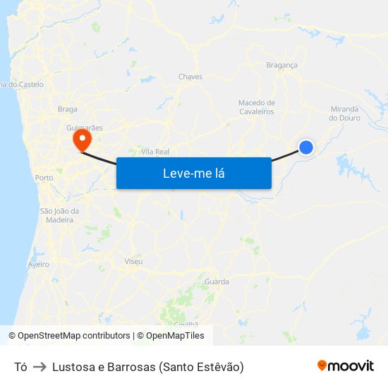 Tó to Lustosa e Barrosas (Santo Estêvão) map