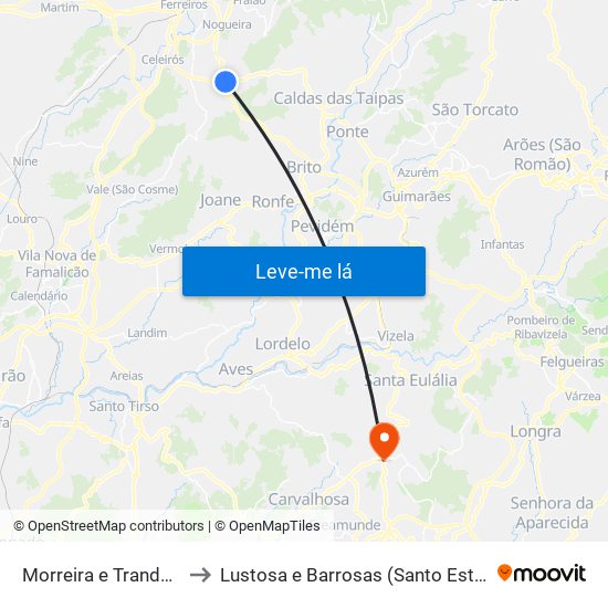 Morreira e Trandeiras to Lustosa e Barrosas (Santo Estêvão) map