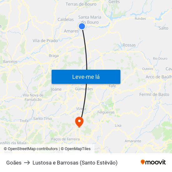 Goães to Lustosa e Barrosas (Santo Estêvão) map