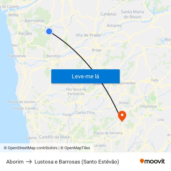 Aborim to Lustosa e Barrosas (Santo Estêvão) map