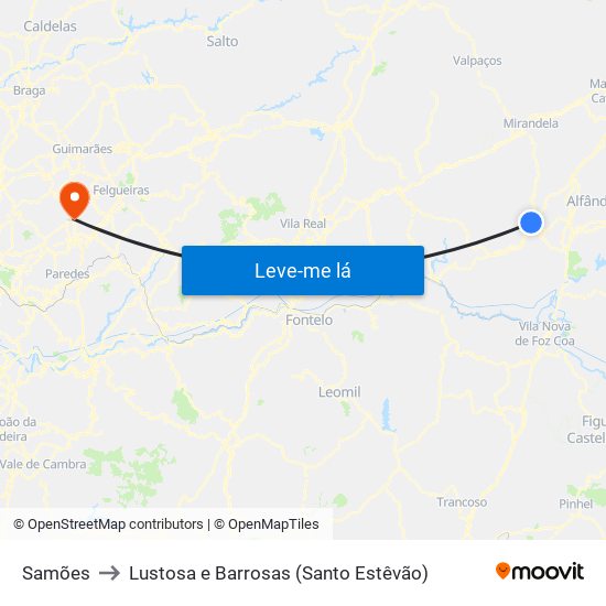 Samões to Lustosa e Barrosas (Santo Estêvão) map