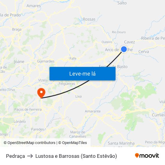 Pedraça to Lustosa e Barrosas (Santo Estêvão) map