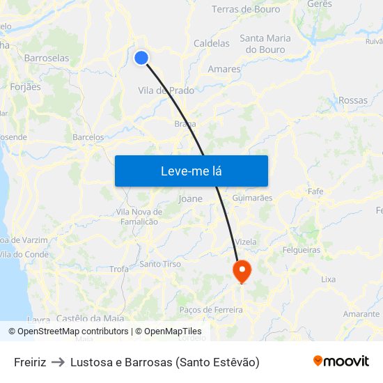 Freiriz to Lustosa e Barrosas (Santo Estêvão) map