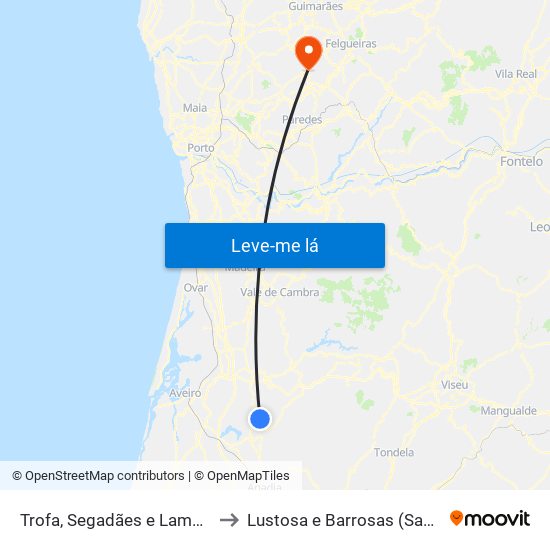 Trofa, Segadães e Lamas do Vouga to Lustosa e Barrosas (Santo Estêvão) map