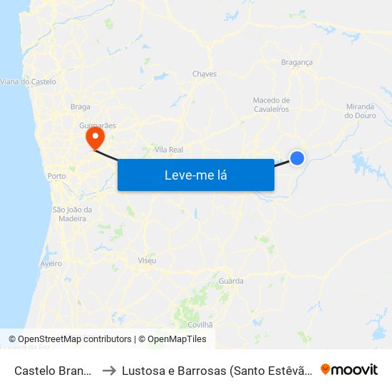 Castelo Branco to Lustosa e Barrosas (Santo Estêvão) map
