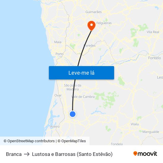 Branca to Lustosa e Barrosas (Santo Estêvão) map
