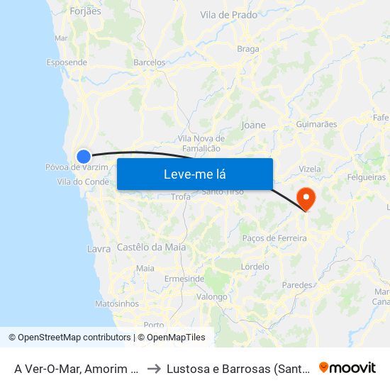 A Ver-O-Mar, Amorim e Terroso to Lustosa e Barrosas (Santo Estêvão) map