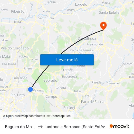 Baguim do Monte to Lustosa e Barrosas (Santo Estêvão) map