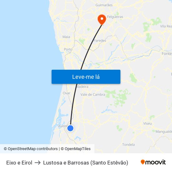 Eixo e Eirol to Lustosa e Barrosas (Santo Estêvão) map