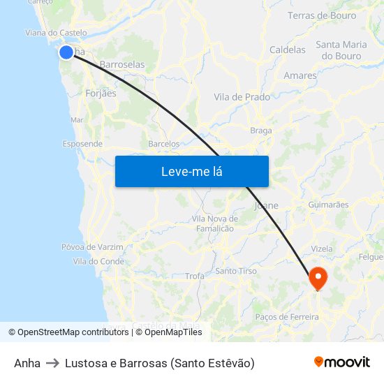 Anha to Lustosa e Barrosas (Santo Estêvão) map